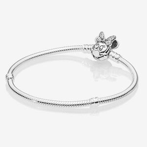 Disney Pandora Moments Pavé Minnie Mouse Clasp Snake Chain Bracelet 7.1"